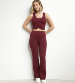 Pantalon de sport évasé pour femme en jersey souple Bordeaux Dim Move