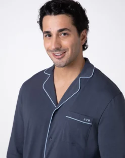 Pyjama long ouvert en jersey de coton ardoise pour unisexe