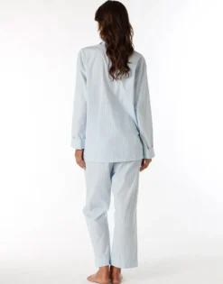 Pyjama long ouvert unisexe en toile de coton bleu à rayures