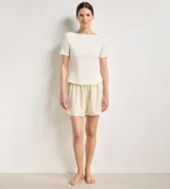 Short de pyjama twill jaune pâle rayé Slow Days Fresh Vibes