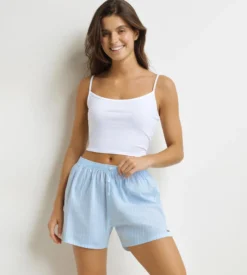 Short de pyjama unisexe en toile de coton bleu à rayures