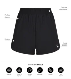 Short de sport femme en viscose noire Dim Move