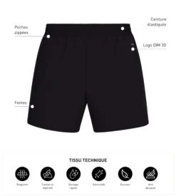 Short de sport homme en matière aérée Noir Dim Move