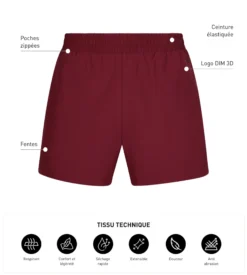 Short de sport homme en matière aérée Bordeaux Dim Move