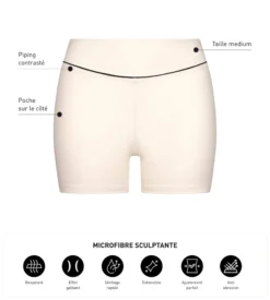 Shorty de sport pour femme en microfibre sculptante Écru Dim Move