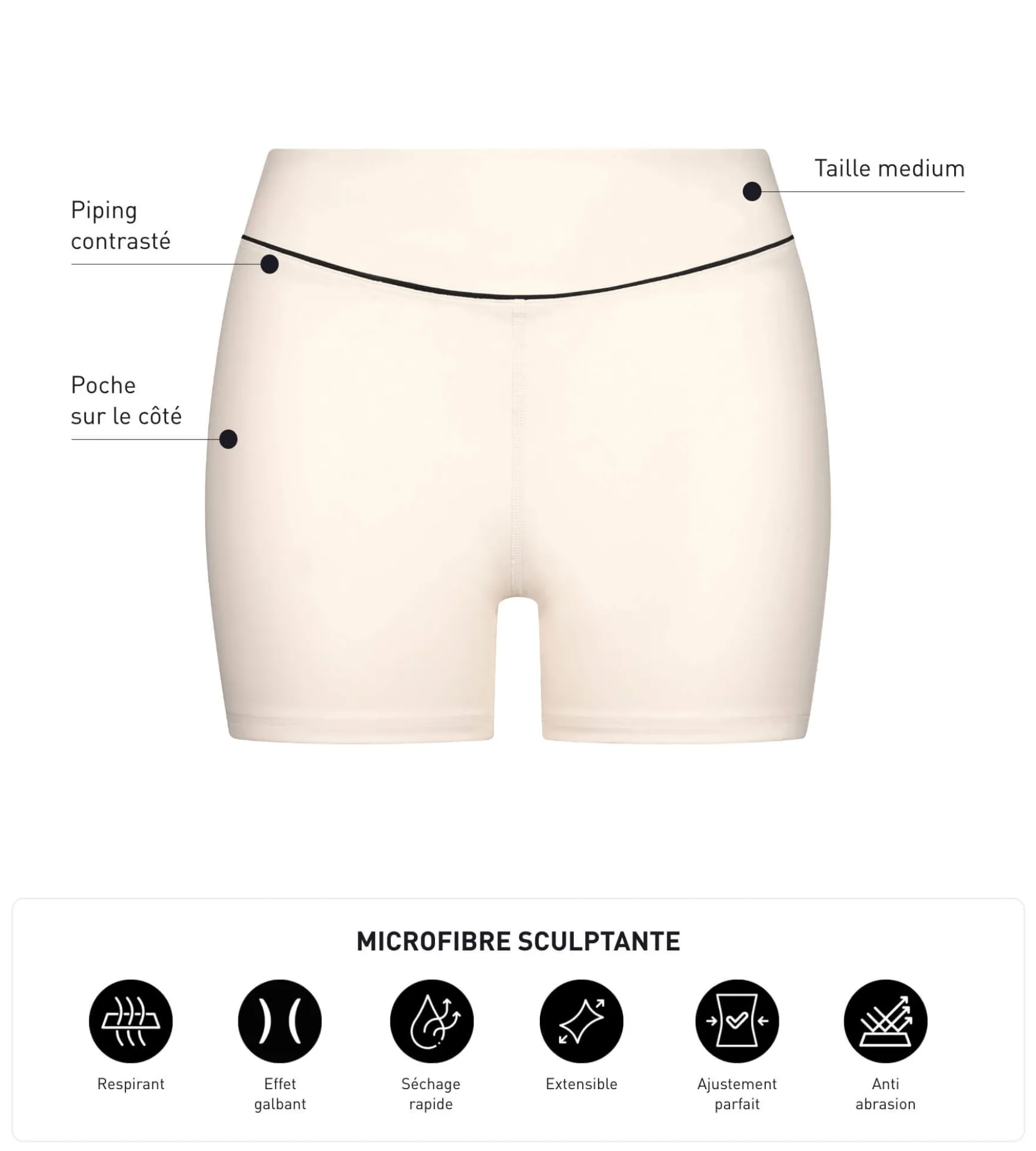 Shorty de sport pour femme en microfibre sculptante Écru Dim Move