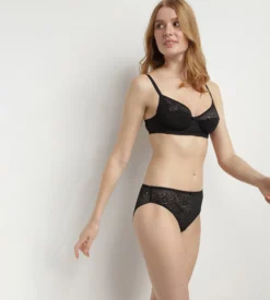 Soutien-gorge à armatures en dentelle florale recyclée Noir Sublim