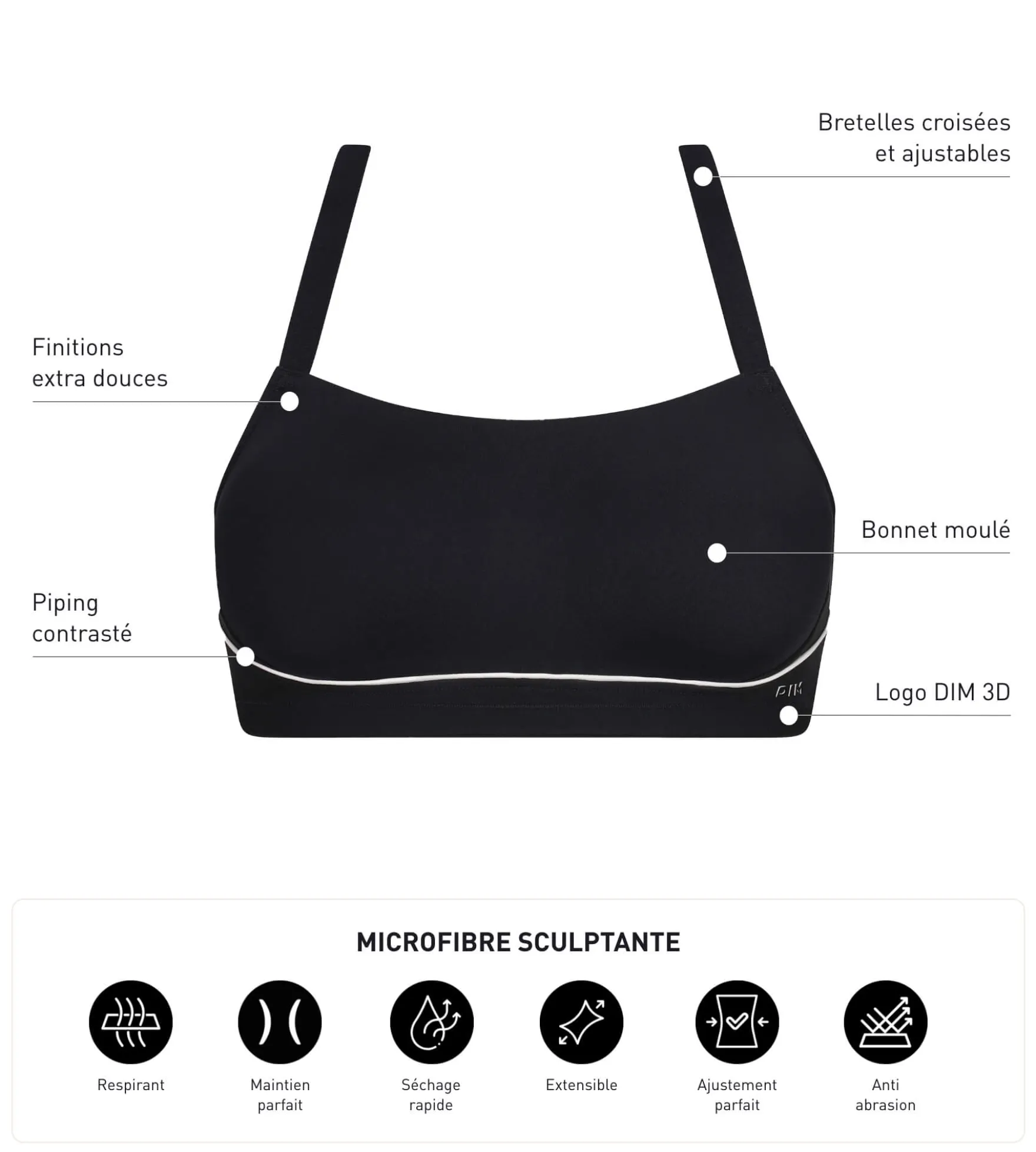 Soutien-gorge de sport en microfibre sculptante noire Dim Move