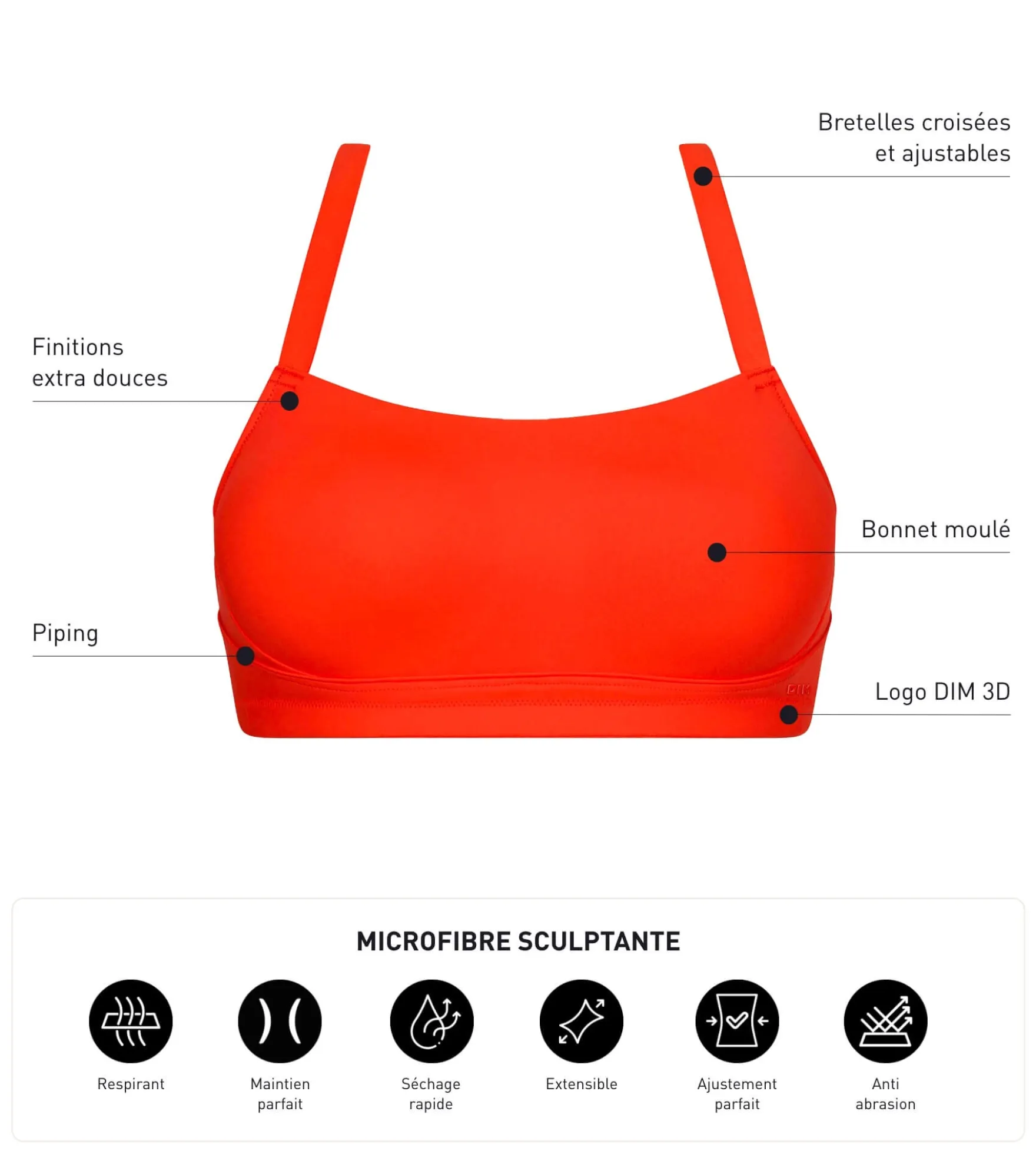 Soutien-gorge de sport femme Orange sans armature Dim Move