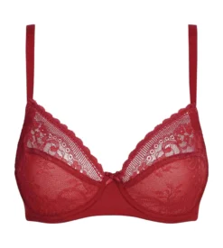 Soutien-gorge emboîtant dentelle et résille florale rouge brun Dim Féminine