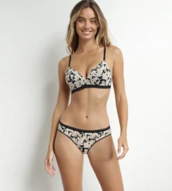 Soutien-gorge triangle paddé sans armatures à fleurs Beige Daily Micro