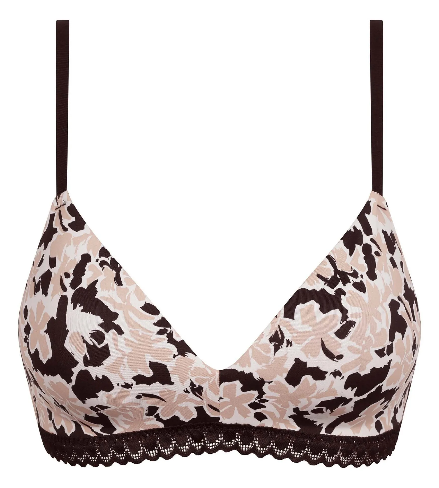 Soutien-gorge triangle paddé sans armatures à fleurs Beige Daily Micro