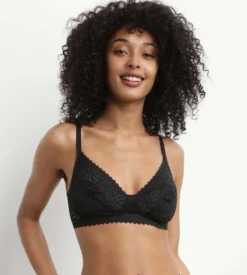 Soutien-gorge triangle sans armature motif floral Noir Daily Dentelle