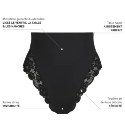 String galbant taille haute microfibre et dentelle Noir Dim Silhouette Elegance