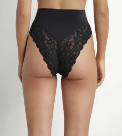 String galbant taille haute microfibre et dentelle Noir Dim Silhouette Elegance