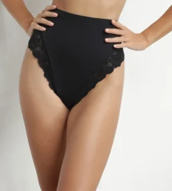String galbant taille haute microfibre et dentelle Noir Dim Silhouette Elegance