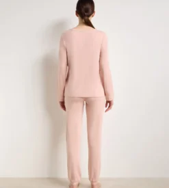 Top manches longues col rond femme élastique rose Soft Blush