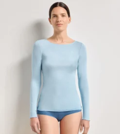 T-shirt col rond bleu satin Thermal Light