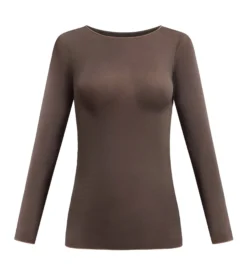 T-shirt col rond chocolat profond Thermal Light