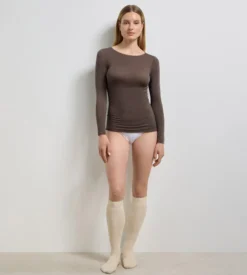 T-shirt col rond chocolat profond Thermal Light