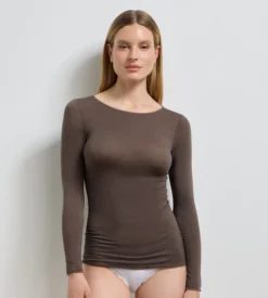 T-shirt col rond chocolat profond Thermal Light