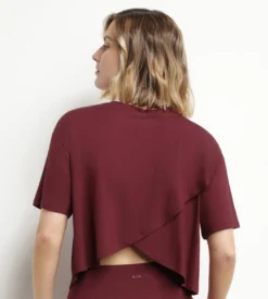 T-shirt de sport femme en viscose Bordeaux avec dos ouvert Dim Move