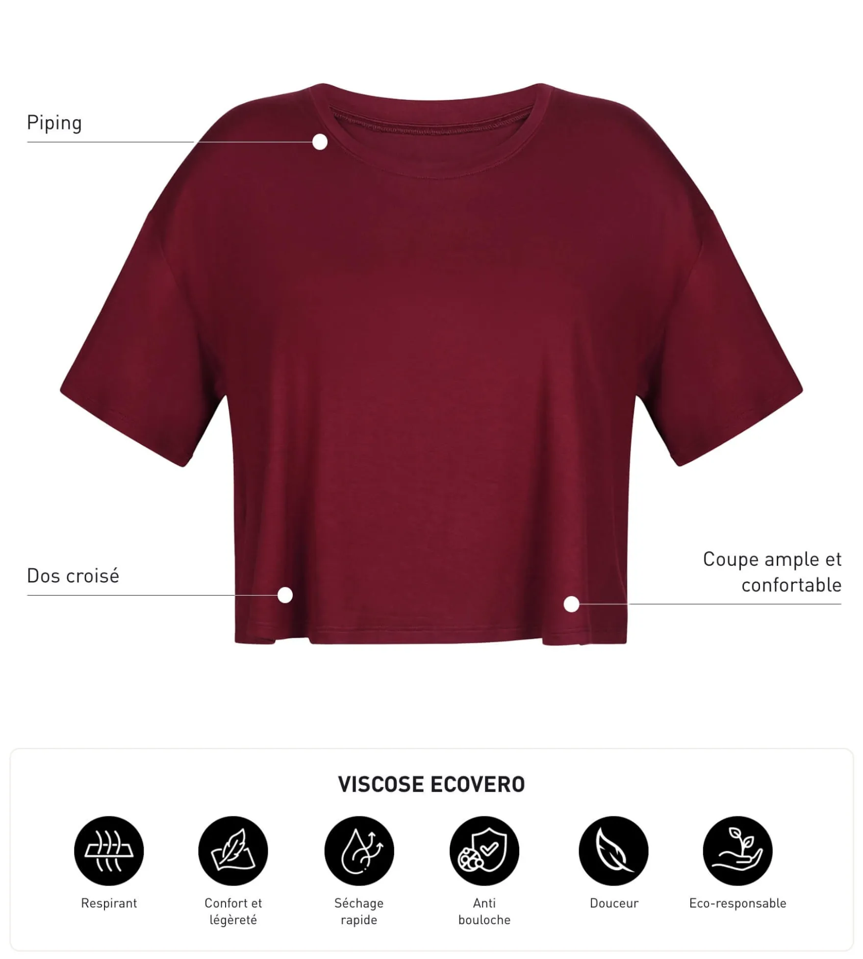 T-shirt de sport femme en viscose Bordeaux avec dos ouvert Dim Move