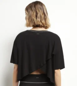 T-shirt de sport femme en viscose noire avec dos ouvert Dim Move