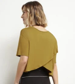 T-shirt de sport femme en viscose vert olive avec dos ouvert Dim Move