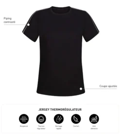 T-shirt de sport femme thermorégulateur en jersey Noir Dim Move