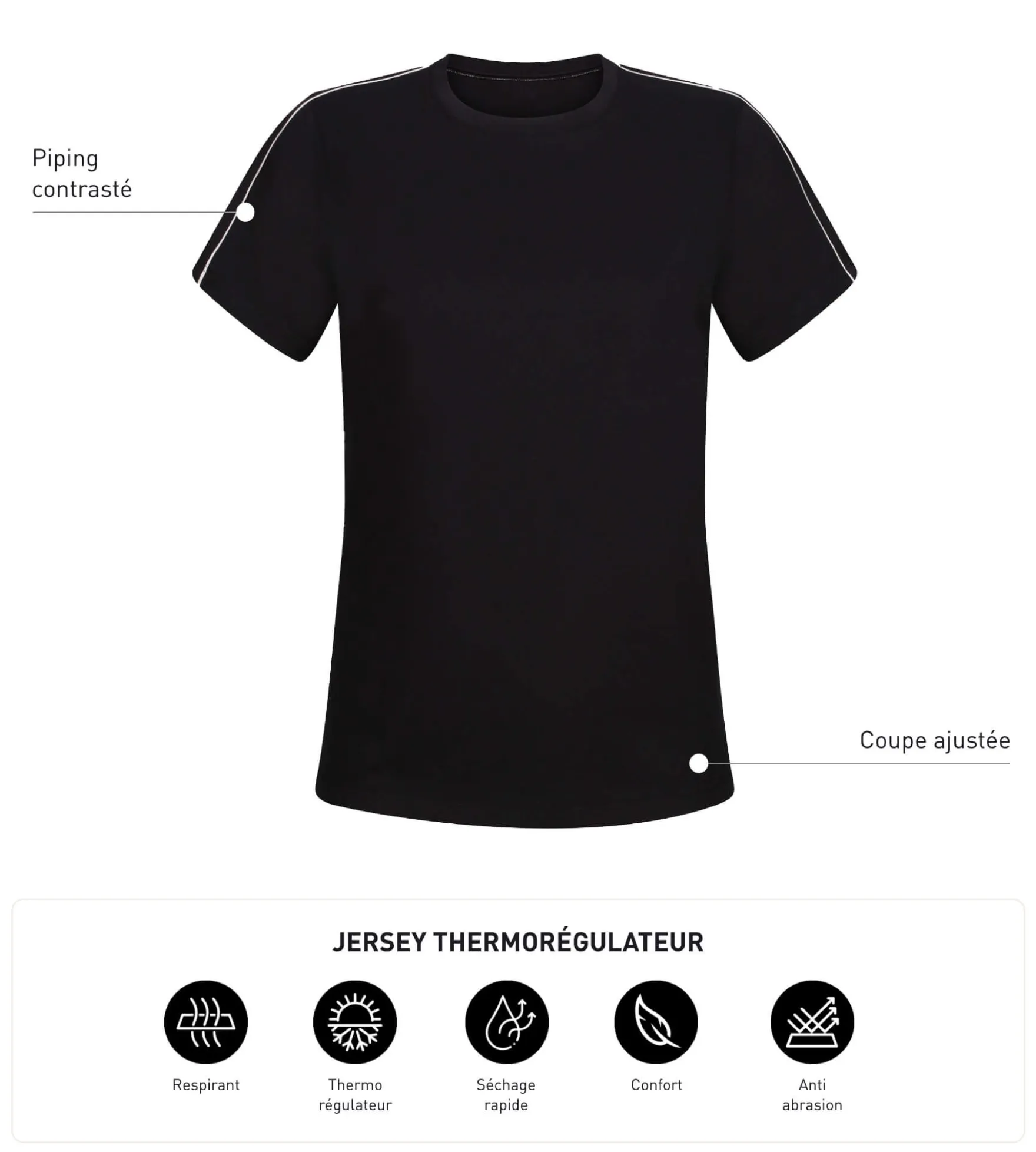 T-shirt de sport femme thermorégulateur en jersey Noir Dim Move