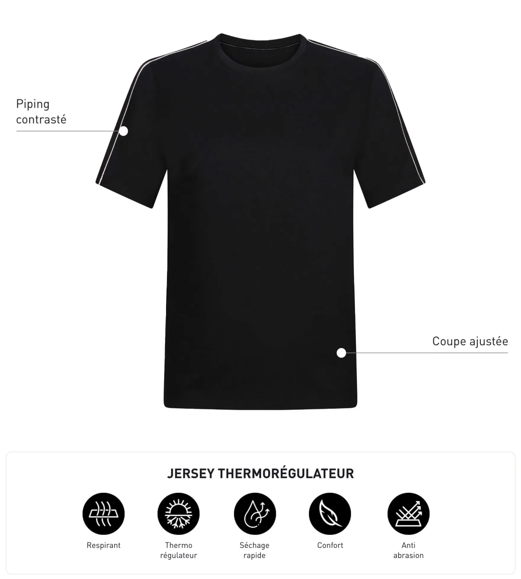 T-shirt de sport homme thermorégulateur en jersey Noir Dim Move