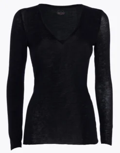 T-shirt femme col V modal et cachemire Noir Light & Warm
