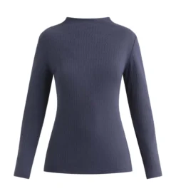 T-shirt femme côtelé à col montant Gris Dim Thermal