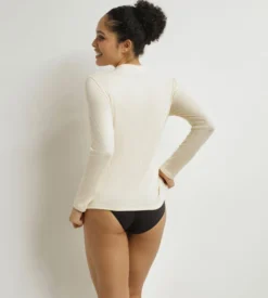 T-shirt femme côtelé à col montant Beige Dim Thermal