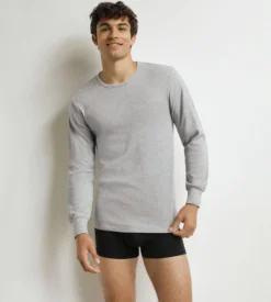 T-shirt homme en coton gris chiné Dim Thermal
